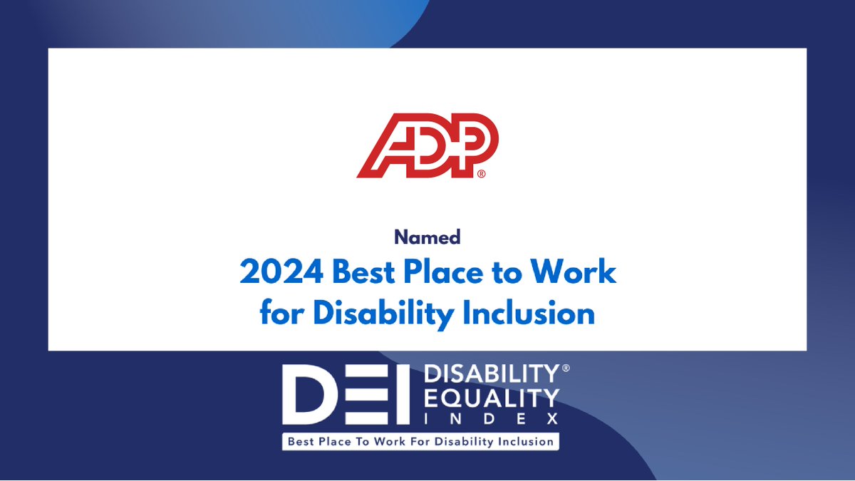 We earned a top score on the #DisabilityEqualityIndex! ADP is IN and we are proud to be recognized as a #BestPlaceToWork24 for Disability Inclusion. 

Learn more: adp.careers/46eDNVw

#ADPLife