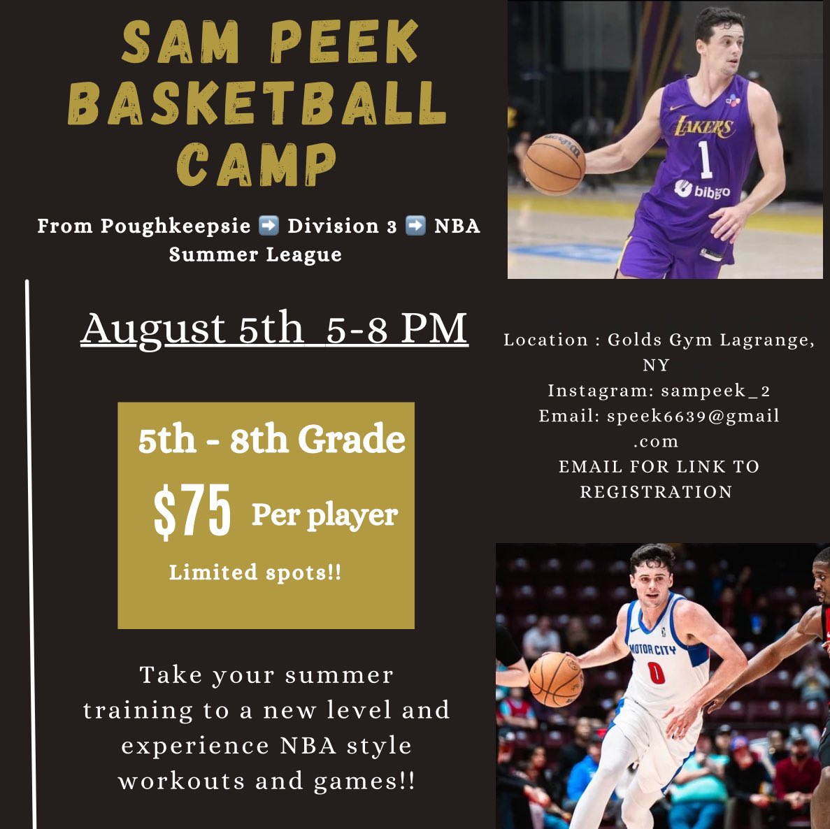 Sam Peek Basketball Camp!! Email for Registration!! 🏀