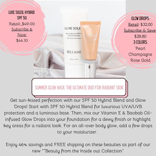 JessLedford08's tweet photo. These two products are amazing! I wear them a lot at softball games. 

Links in my comments 

#bellame #bellamepartner #glowdrops #luxesoleilspf50 #skincare https://t.co/U5tkh137nZ