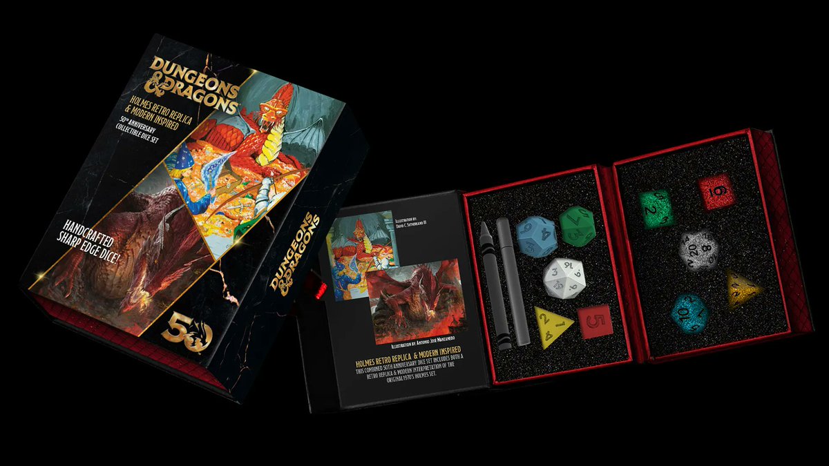 I had the pleasure of designing three official Dungeons &amp; Dragons 50th Anniversary dice sets and their packaging with <a href="/FanRollDice/">FanRoll by Metallic Dice Games</a> and <a href="/ValaMarketing/">Vala Marketing</a>  

These are a replica and modern re-imagining of the original 70s D&amp;D dice set - debuting at Gen Con in the FanRoll booths! #DnD
