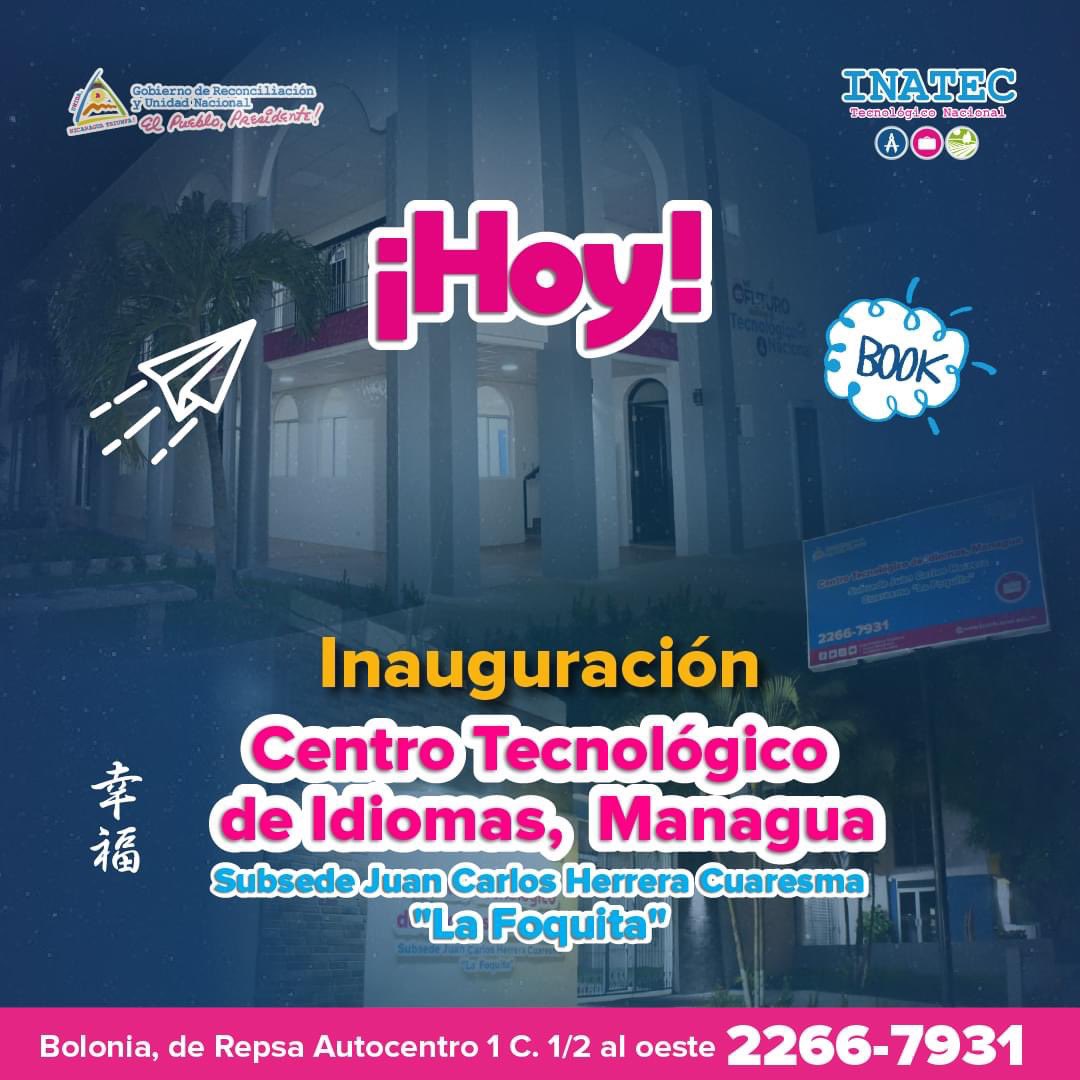 🤩🥳A pocas horas de Inaugurar la Subsede Juan Carlos Herrera Cuaresma "La Foquita" del Centro Tecnológico de Idiomas, Managua.🥳✨

🏫📌Desde este nuevo espacio de formación podrás alcanzar tus metas profesionales totalmente gratis. ✨🤓

📍Dirección: Bolonia, de Repsa Autocent