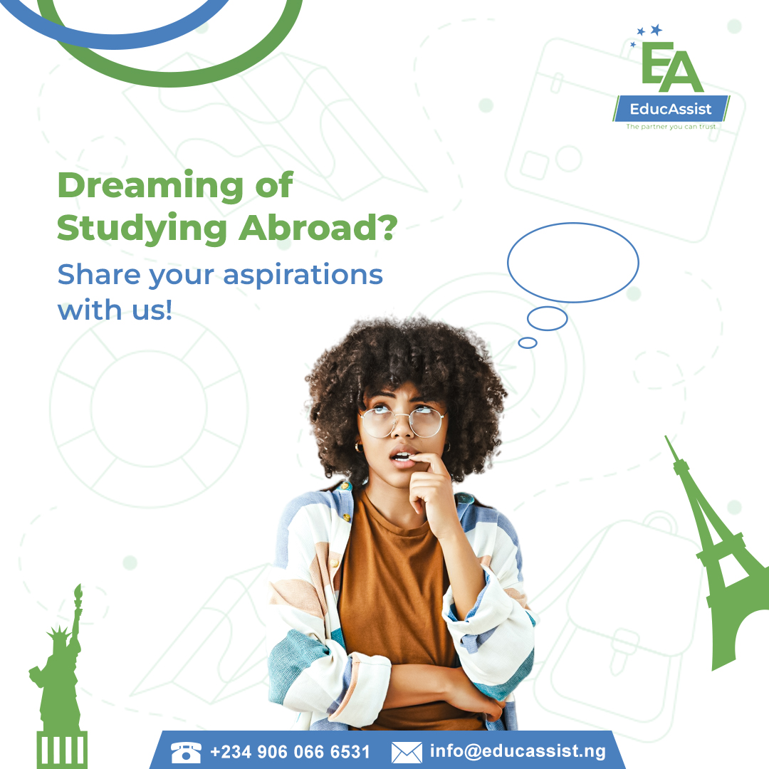 EducassistNg's tweet photo. Are you dreaming of studying abroad?
Share your aspirations with us! We'd love to hear about your goals and ambitions.

Let's make your study abroad dreams a reality!

Contact us.

#StudyAbroad #EducassistNigeria #DreamBig #EducationMatters https://t.co/WMXxIxe9Rk