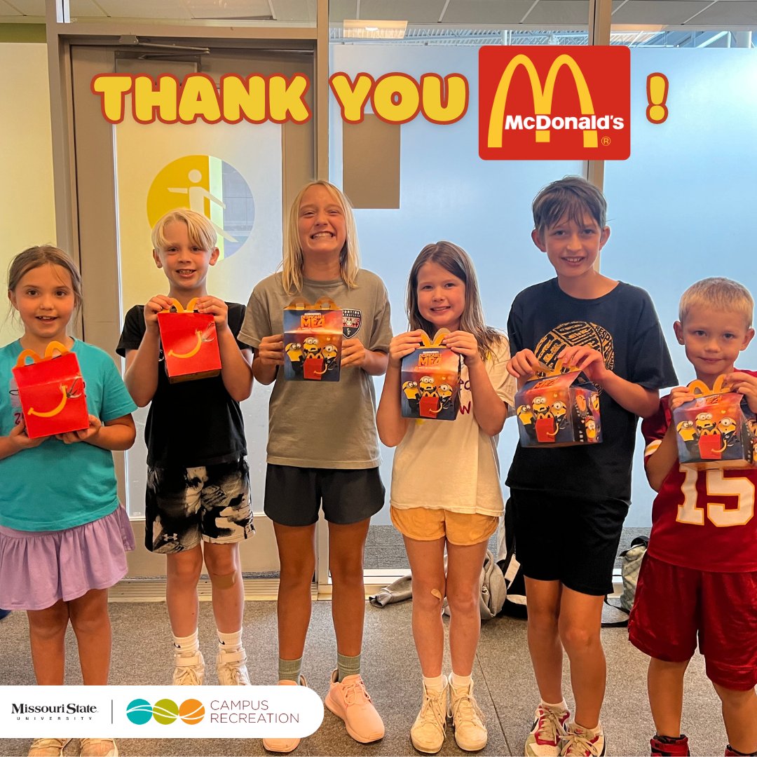 _MSUCampusRec's tweet image. A huge thank you to @McDonalds for sponsoring weekly lunches this entire summer for Camp Claw! Our campers loved getting a Happy Meal each week! We appreciate the hard work by our local McDonald&apos;s staff for making sure they had a good meal!
#MSUFRC #McDonalds #HappyMeal #CampClaw