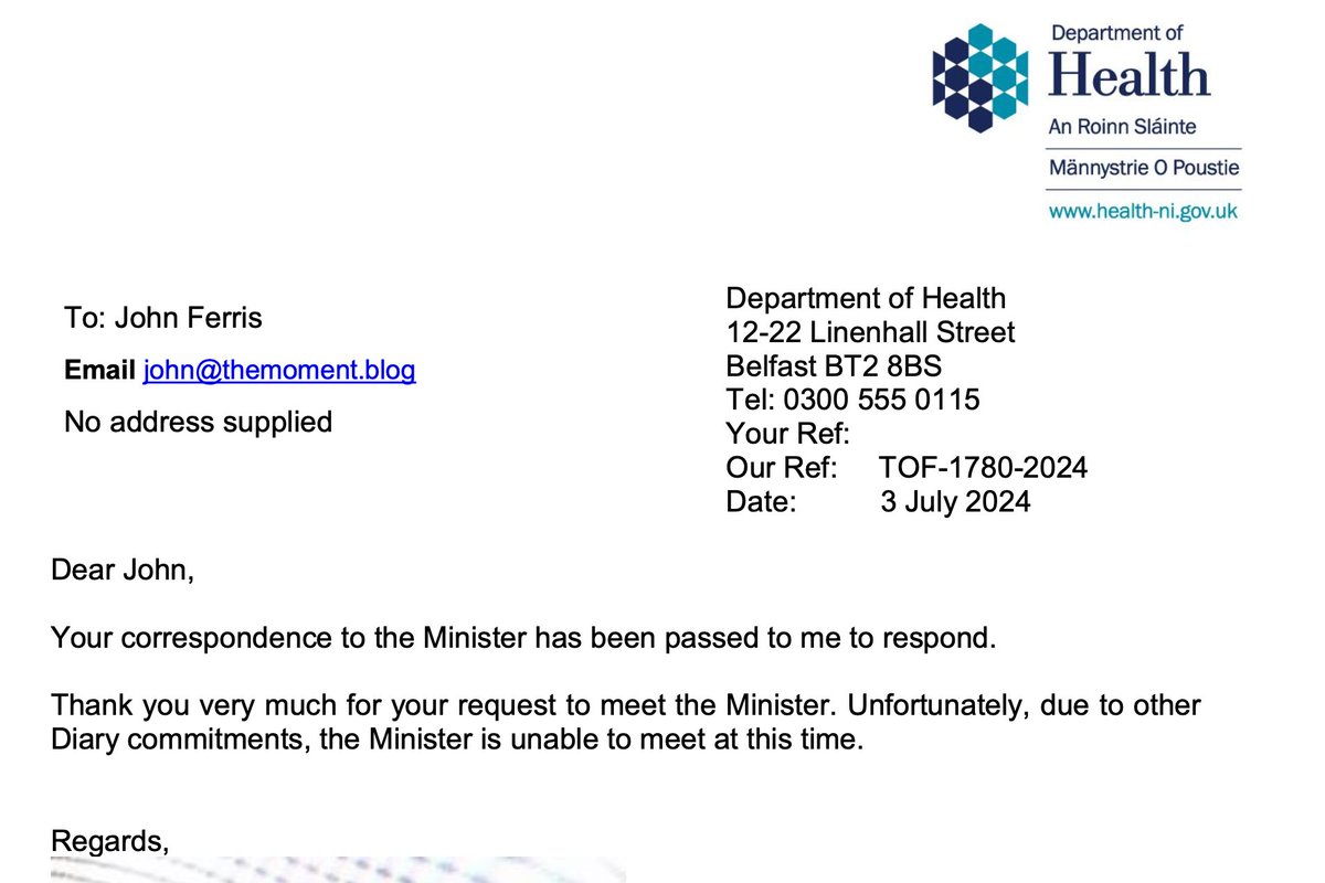 Hmmm, scoping work underway. This is the response I received to a request for our health minister to meet with a group of regular people who were impacted by the lack of ADHD services in Northern Ireland. Not an offer of anyone else in the office. Scoping indeed.