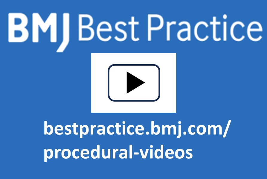 Did you know BMJ Best Practice has videos on common clinical procedures?

BMJ Best Practice is available to all NHS Staff in the North of England. If you are a member of <a href="/TheCountessNHS/">Countess of Chester Hospital NHS Foundation Trust</a>, contact coch.kls@nhs.net and we can help you set up an account.