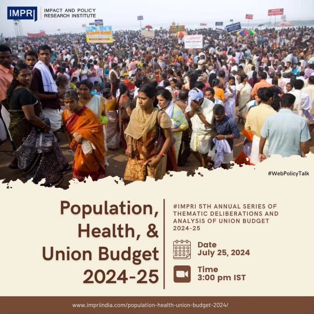 impriindia's tweet photo. Population, Health, and Union Budget 2024-25| Panel Discussion | #PopulationAndDevelopment
July 25, 2024
#IMPRI #WebPolicyLearning
Chair &amp; Moderator: Dr Devender Singh, Visiting Distinguished Professor, IMPRI.
https://t.co/lLx9ScHA4t https://t.co/N8dP7p4C07