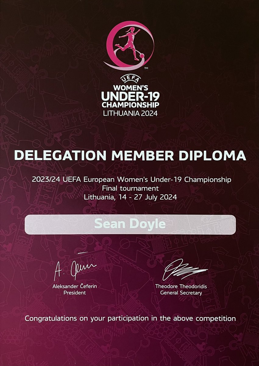 Séan Doyle (@seanie_doyle) on Twitter photo UEFA Women’s Under-19s Championship Finals ⚽️
Really proud of this team competing and standing amongst the best in Europe 🇮🇪
Unbelievable experiences and a fantastic ending to a great international season ☘️
<a href="/WEURO2025/">UEFA Women's EURO 2025</a> <a href="/IrelandFootball/">Ireland Football ⚽️🇮🇪</a> UEFA Women’s Under-19s Championship Finals ⚽️
Really proud of this team competing and standing amongst the best in Europe 🇮🇪
Unbelievable experiences and a fantastic ending to a great international season ☘️
<a href="/WEURO2025/">UEFA Women's EURO 2025</a> <a href="/IrelandFootball/">Ireland Football ⚽️🇮🇪</a>