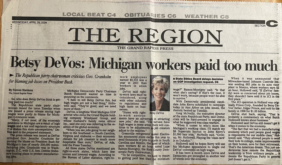 Here’s the original story I flagged in my <a href="/AFTunion/">AFT</a> speech below: Betsy DeVos said the problem with Michigan’s economy was that our workers were paid too much.
freerepublic.com/focus/f-news/1…