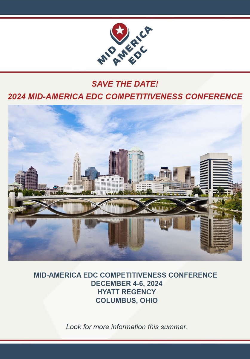 _MAEDC's tweet image. Save the date for the 2024 #MidAmericaEDC #CompetitivenessConference in Columbus, OH, Dec. 4-6. We’ll be providing tips &amp;amp; ideas to help Midwest communities improve their competitive position. midamericaedc.org/events-and-pro… 

Be a sponsor! midamericaedc.org/sponsorship/sp…

#EconomicDevelopment