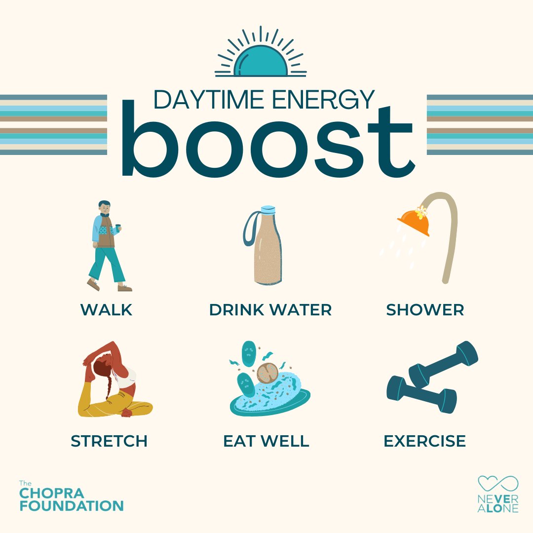 NeveraloneWorld's tweet image. ⚡ Need a daytime energy boost? Try a quick walk, stay hydrated with water, enjoy a refreshing shower, stretch those muscles, fuel your body with a nutritious meal, and consider a short burst of exercise! 🚶‍♂️🚿🍏💪 #EnergyBoost #HealthyHabits #WellnessWednesday