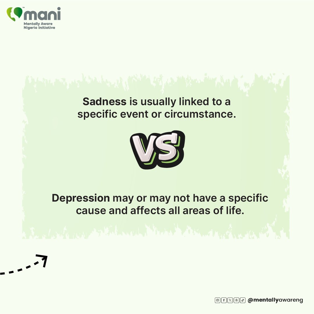 MentallyAwareNG's tweet image. Understand the key differences between normal sadness and clinical depression. Knowledge is the first step toward getting the right help.
#BeneathTheSurface #UnderstandingDepression #SignsofDepression