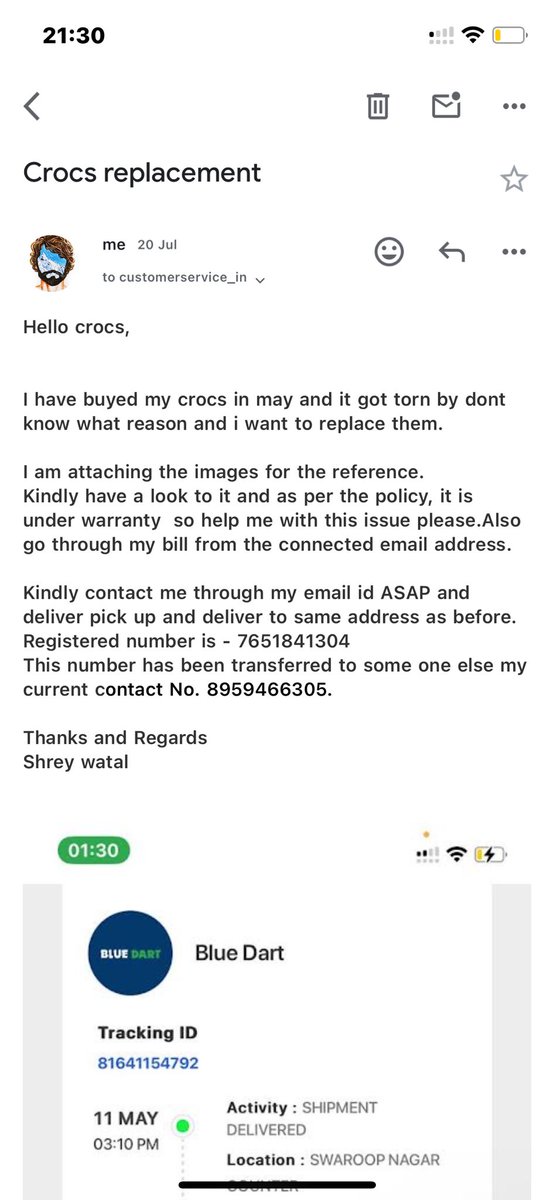 ShreyWatal's tweet photo. @Crocs @CrocsIndia 
Ticket id : 341495 

Hi Team 

I tried  to reach you out over your support but it’s been more than 3 days. Help me out asap.

I am attaching the screenshots please do have a look on it. As, your team is not active and troubling there regular consumers. https://t.co/YK9X1xg6MM