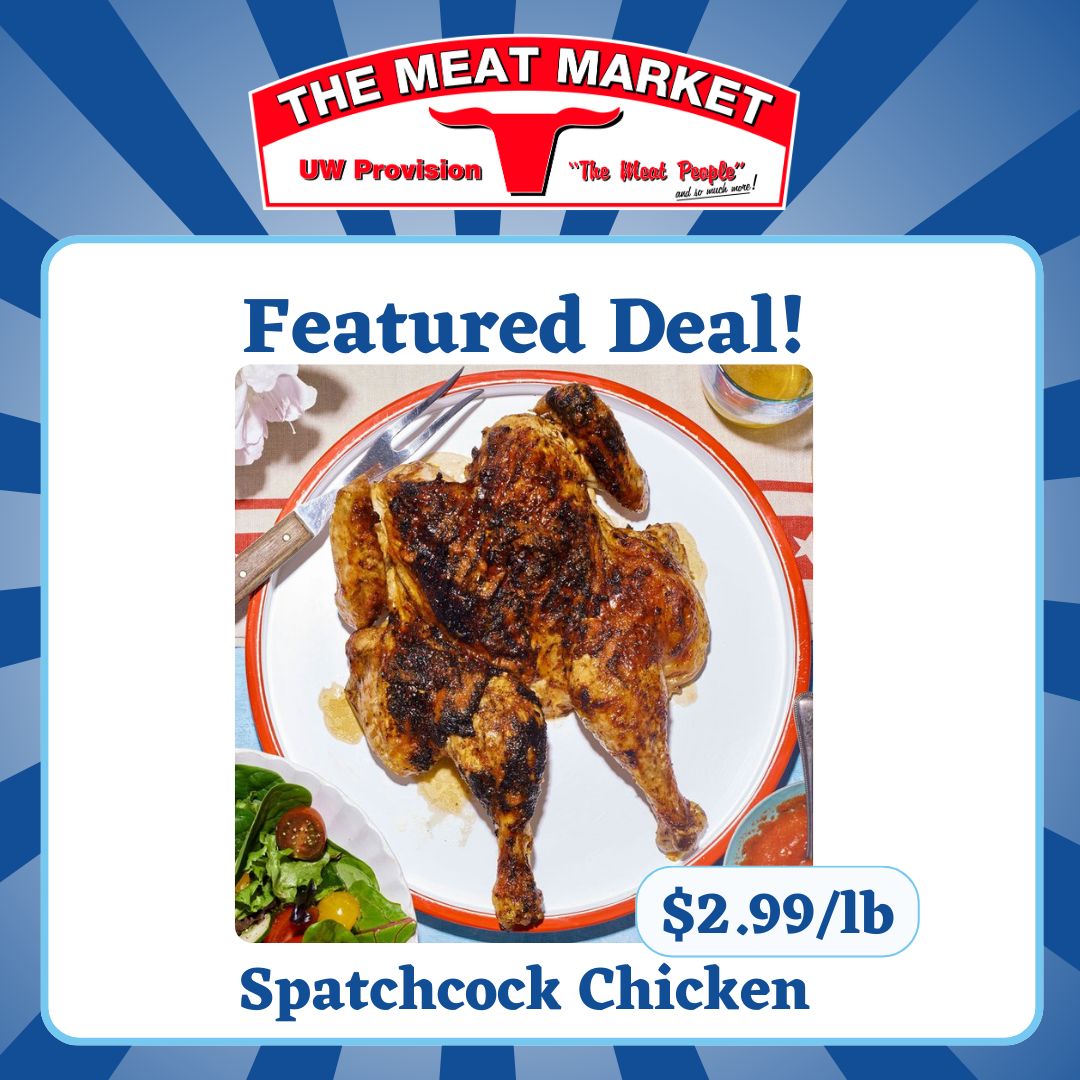 uwprovision's tweet photo. We've got Spatchcock Chicken on sale! Perfect for grilling and so versatile! Stop in and check them out- sale price ends Tuesday! https://t.co/EwPi5kuEWZ