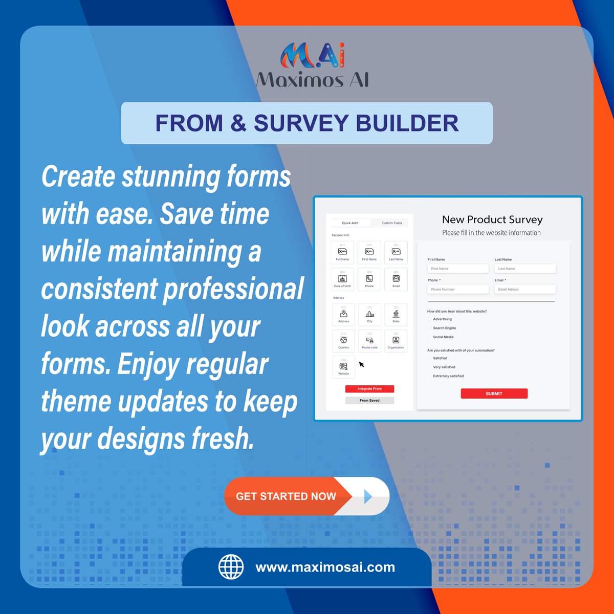 AiMaximos55375's tweet image. Customize and design great-looking forms quickly. Save time, keep a consistent professional look, and enjoy regular theme updates to stay current. #AllInOneCRM #automateandgrow #MaximosAI #Leadmanagement #automatedsales #AI #DigitalMarketing #Entrepreneurship #OnlinePresence #CRM