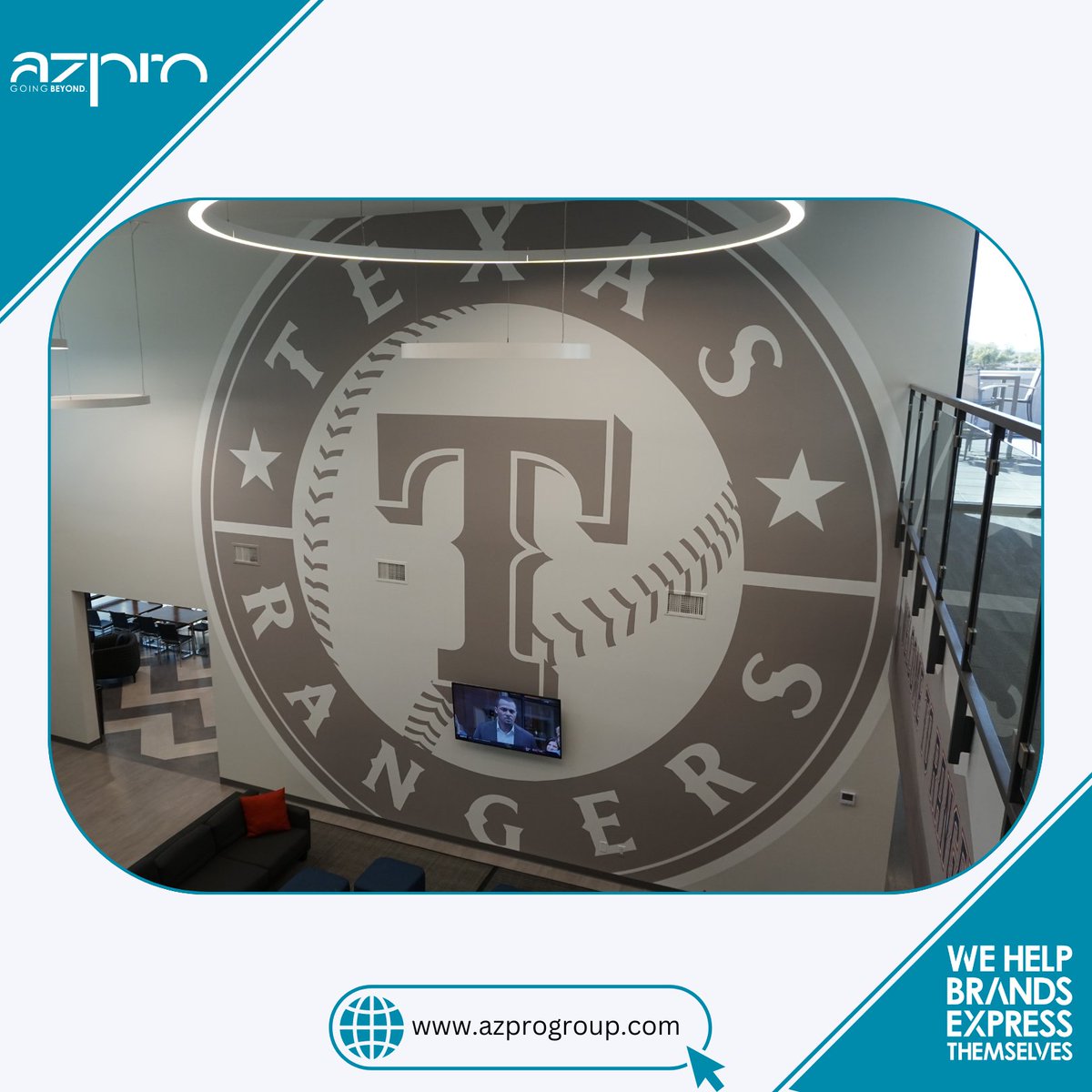 AZProGroup's tweet image. At AZPRO, no project is too big or too small. Whether you're looking to make a bold statement like this or need something more subtle, our team is ready to bring your vision to life with precision and professionalism. ⚾️
#PrintAndInstall #TexasRangers #WallGraphics