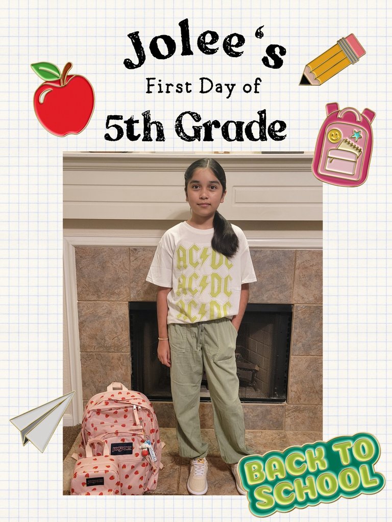 Griseld34327552's tweet photo. First day of 5th grade ππ I'm wishing you the best year, sweet girl. Be kind, include everybody, stay excited about learning, try your best but know that grades don't define you, offer your help, and always know we are so proud of you. π Let's do this! #ADSY @ErmelES_AISD https://t.co/4TzemTH9pl