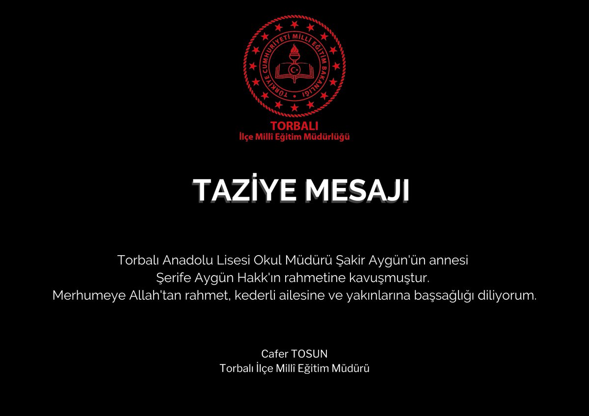 İlçe Millî Eğitim Müdürümüz Cafer Tosun'un Taziye Mesajı 
<a href="/izmir_ilmem/">İzmir İl Milli Eğitim Müdürlüğü</a> 
<a href="/yahsiomer/">Dr. Ömer YAHŞİ</a>