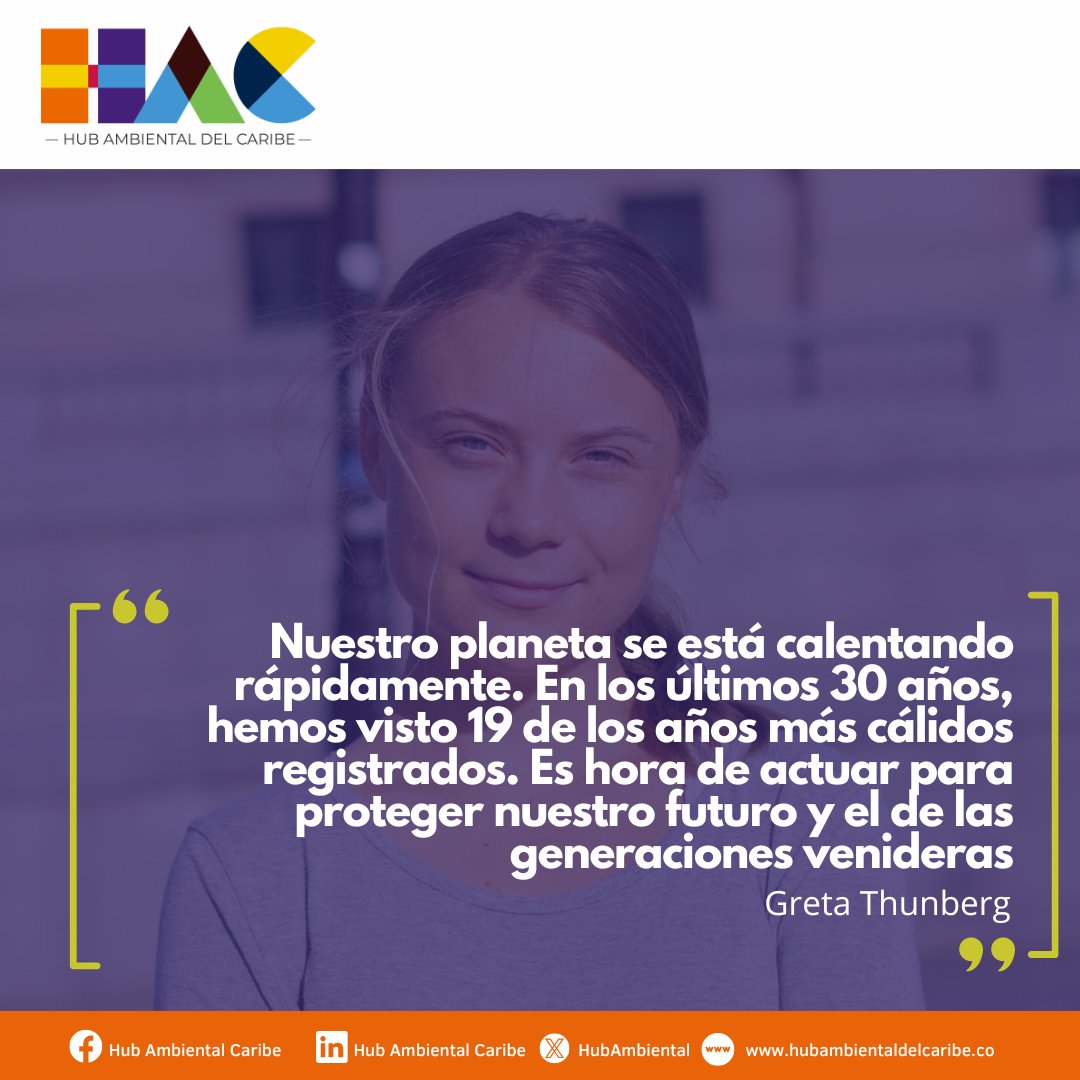 ‼️"Nuestro planeta se está calentando rápidamente. Es hora de actuar" - Greta Thunberg. 
Únete a la comunidad del <a href="/HubAmbiental/">Hub Ambiental del Caribe🇨🇴</a> y aportemos desde nuestro rol, un granito de arena 🍃para proteger nuestro hogar, nuestra región y nuestro planeta. ¡Seamos parte de la solución! 💚🌎