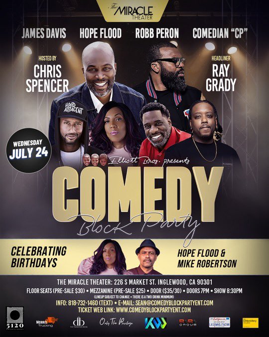 Sean (@elliottbrosent) on Twitter photo It’s going down tonight in the <a href="/CityofInglewood/">City of Inglewood</a> <a href="/MiracleOnMarket/">The Miracle Inglewood</a> Show 8:30 pm Door open 7 pm Pre-Sale $30/$25 DOOR $35/$30 TWO DRINK MINIMUM
Purchase your ticket: comedyblockpartyent.com
<a href="/comedygrind3/">Elliott Brothers Entertainment</a> <a href="/baboutbizness/">D.Elliott</a> <a href="/ELLIOTTBROSENT/">Sean</a> It’s going down tonight in the <a href="/CityofInglewood/">City of Inglewood</a> <a href="/MiracleOnMarket/">The Miracle Inglewood</a> Show 8:30 pm Door open 7 pm Pre-Sale $30/$25 DOOR $35/$30 TWO DRINK MINIMUM
Purchase your ticket: comedyblockpartyent.com
<a href="/comedygrind3/">Elliott Brothers Entertainment</a> <a href="/baboutbizness/">D.Elliott</a> <a href="/ELLIOTTBROSENT/">Sean</a>