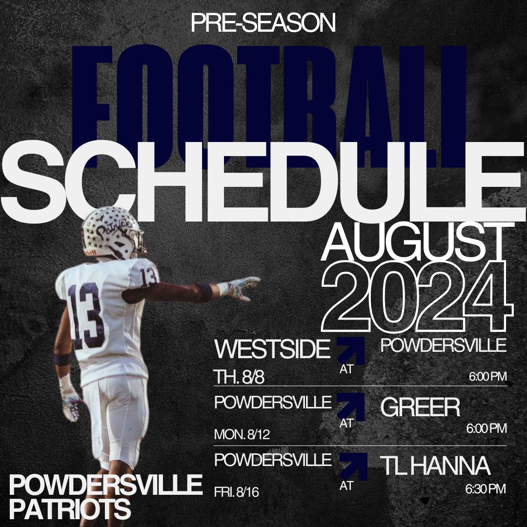 Almost that time ⏰ 
2024 Pre-season schedule! Come out and support your Patriots!