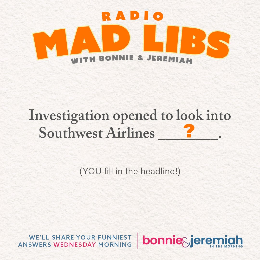 949KLTY's tweet image. Share YOUR answer in the comments NOW! Bonnie and Jeremiah are playing Radio Madlibs this morning and we want to shout out your answer. #funny #madlibs #morningshow