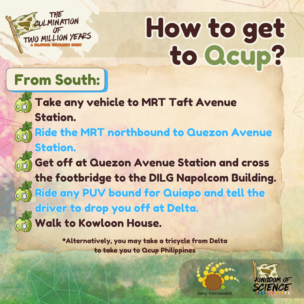 drstPHcommunity's tweet photo. Don't get lost! A map would be necessary to get to our destination!
Here's a guide on how to get to the venue!
Qcup Philippines is in front of Kowloon House. Here's two ways to get there!
#DrStoneCSE #KoSPH #theculmination2024 https://t.co/xBjsEKwfRE