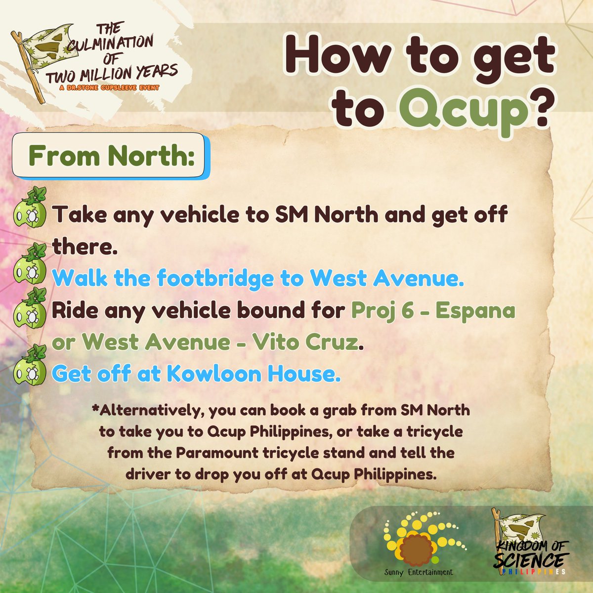 drstPHcommunity's tweet photo. Don't get lost! A map would be necessary to get to our destination!
Here's a guide on how to get to the venue!
Qcup Philippines is in front of Kowloon House. Here's two ways to get there!
#DrStoneCSE #KoSPH #theculmination2024 https://t.co/xBjsEKwfRE