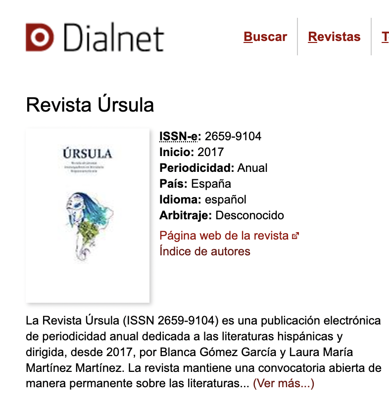 RevistaUrsula's tweet photo. ¡Revista Úrsula ya está en dialnet! 🎉⬇️
https://t.co/XLp54j2a7T https://t.co/xAvIXWJfyP