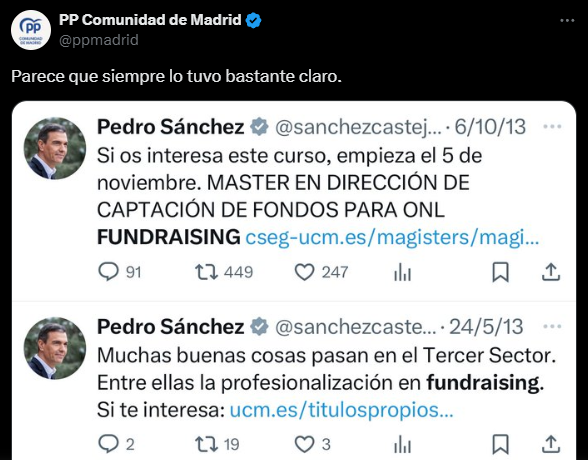<a href="/ppmadrid/">PP Comunidad de Madrid</a> El PP de Madrid, Ayuso dándole el principal argumento de defensa a Pedro Sánchez para cuando el "juez" Peinado haga el teatrillo del interrogatorio