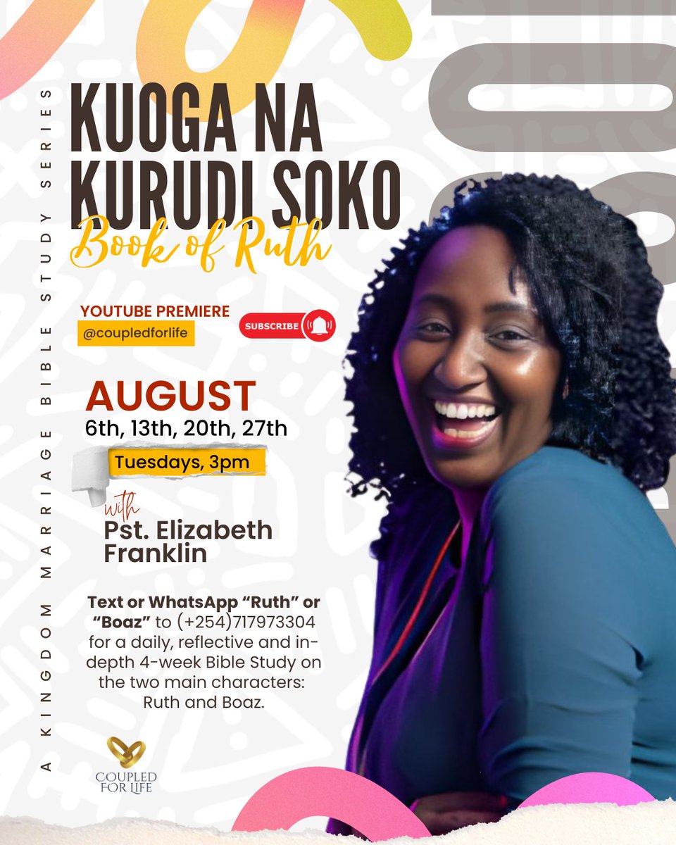 lizzjfranklin's tweet photo. Is 'Kuoga na Kurudi Soko' addressed in the Bible? Check out the video series on this. For those interested in going deeper to learn from Ruth and Boaz. Text or WhatsApp 'Ruth' or 'Boaz' to (+254)717973304. Subscribe to the Channel here: https://t.co/9qPJeAFzOI
#KingdomMarriages https://t.co/X5ikQdigQV