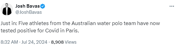 NateB_Panic's tweet photo. Yesterday: Australia's Olympic team chief said one water polo player had covid but they were 'treating covid no differently to other bugs....this isn't Tokyo."

Today: https://t.co/4uHwfWHG34