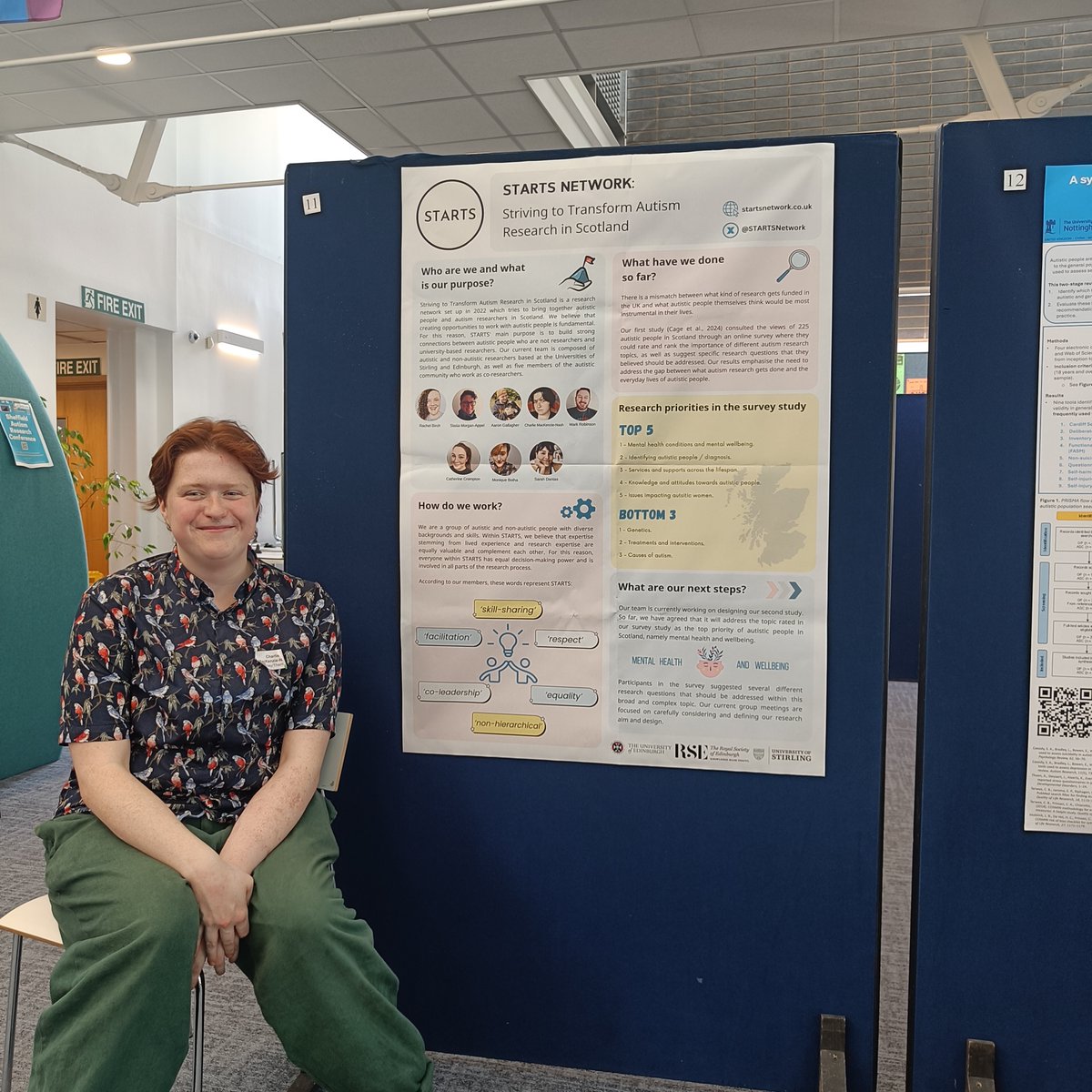 🔍Our co-researcher Charlie represented STARTS in the Sheffield Autism Research Conference last week with a poster about how we work and what we've been up to. The poster included words that our members associate with STARTS, like 'co-leadership', 'equality' and 'respect' :)✨
