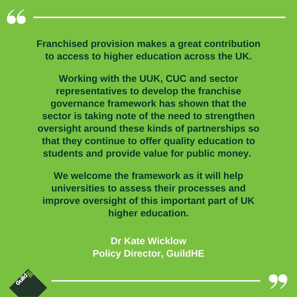GuildHE (@guildhe) on Twitter photo In partnership with <a href="/UniversitiesUK/">Universities UK</a> and the Committee of University Chairs (CUC), weāve together developed a Franchise Governance Framework to help senior leaders in universities to spot and manage risk in franchised partnerships.
Read more/download: bit.ly/4cQmHzS In partnership with <a href="/UniversitiesUK/">Universities UK</a> and the Committee of University Chairs (CUC), weāve together developed a Franchise Governance Framework to help senior leaders in universities to spot and manage risk in franchised partnerships.
Read more/download: bit.ly/4cQmHzS