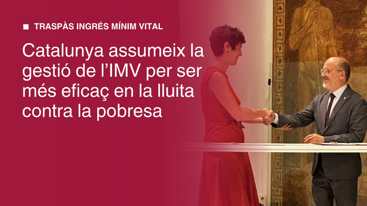 🔛Catalunya gestionarà l’ingrés mínim vital #IMV.

Amb aquesta prestació, sumada a la Renda Garantida #RGC,👇

✅️El <a href="/govern/">Govern de Catalunya</a> tindrà més recursos per lluitar contra la pobresa

✅️La ciutadania tindrà una sola finestreta on demanar les ajudes

✍️L’acord s’ha segellat avui.