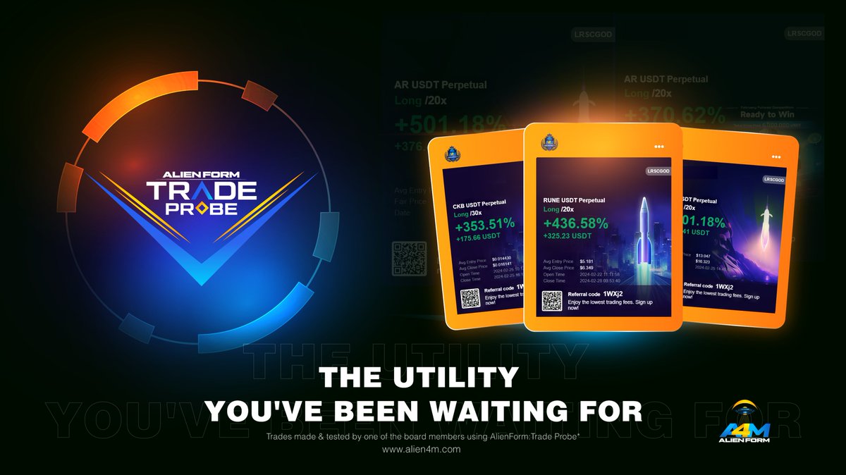 #AlienForm Trade Probe is an advanced trading tool that leverages a sophisticated algorithm &amp; pulls data from multiple sources &amp; trends to generate insightful buy and sell signals &amp; technical analysis.

➡️Hodl 1M #A4M tokens 
➡️$50 Monthly subscription
➡️$500 Annual subscription