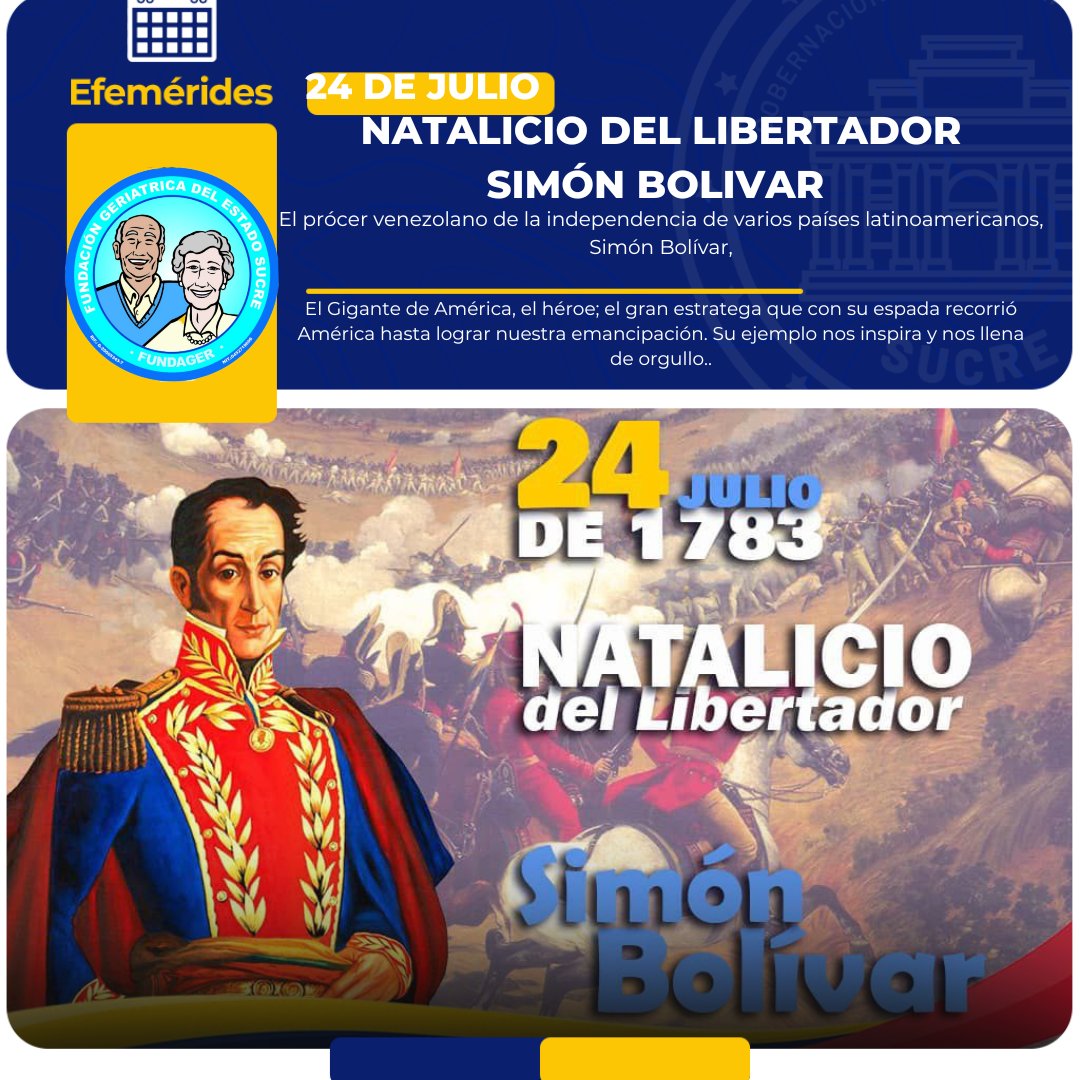 El Gigante de América, el héroe; el gran estratega que con su espada recorrió América hasta lograr nuestra emancipación. Su ejemplo nos inspira y nos llena de orgullo.
#CunaDeLibertadores 
<a href="/NicolasMaduro/">Nicolás Maduro</a> 
@GPintoVzla 
<a href="/delcyrodriguezv/">Delcy Rodríguez</a> 
<a href="/ConCiliaFlores/">Cilia Flores</a>