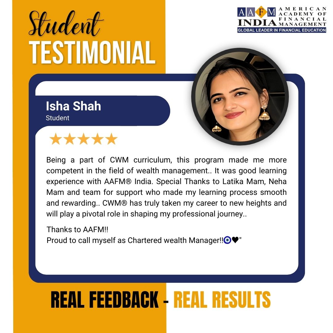 AafmIndia's tweet photo. We are incredibly proud of Isha Shah, a dedicated student who has successfully earned her Chartered Wealth Manager® (CWM®) certification!

#charteredwealthmanager #financialexcellence #inspiration #aafmindia #careergoals #wealthmanagement #cwmsahihai #aafm #aafmindia https://t.co/xoSwIXDb9i