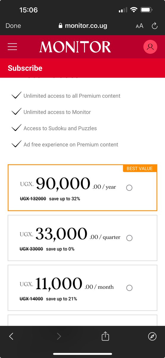 Guys, see how little it costs to subscribe to ⁦<a href="/DailyMonitor/">Daily Monitor</a>⁩ 

Let’s get some new subscribers for these valiant scribes
#March2Parliament