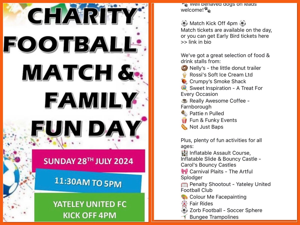 This Sunday is the annual Ronnie Wilson Trophy at <a href="/YateleyUtdFC/">Yateley United FC</a> 
Not only a football match but a whole day for the family with good food, stalls and activities for the kids. Join us if you can 🧡💙