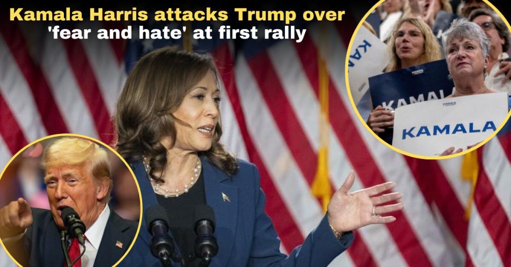 Tinsighttoday's tweet photo. Harris attacks Trump over ‘fear and hate’ at first rally https://t.co/5xoyaOpeMT https://t.co/8nxBBDh3kY