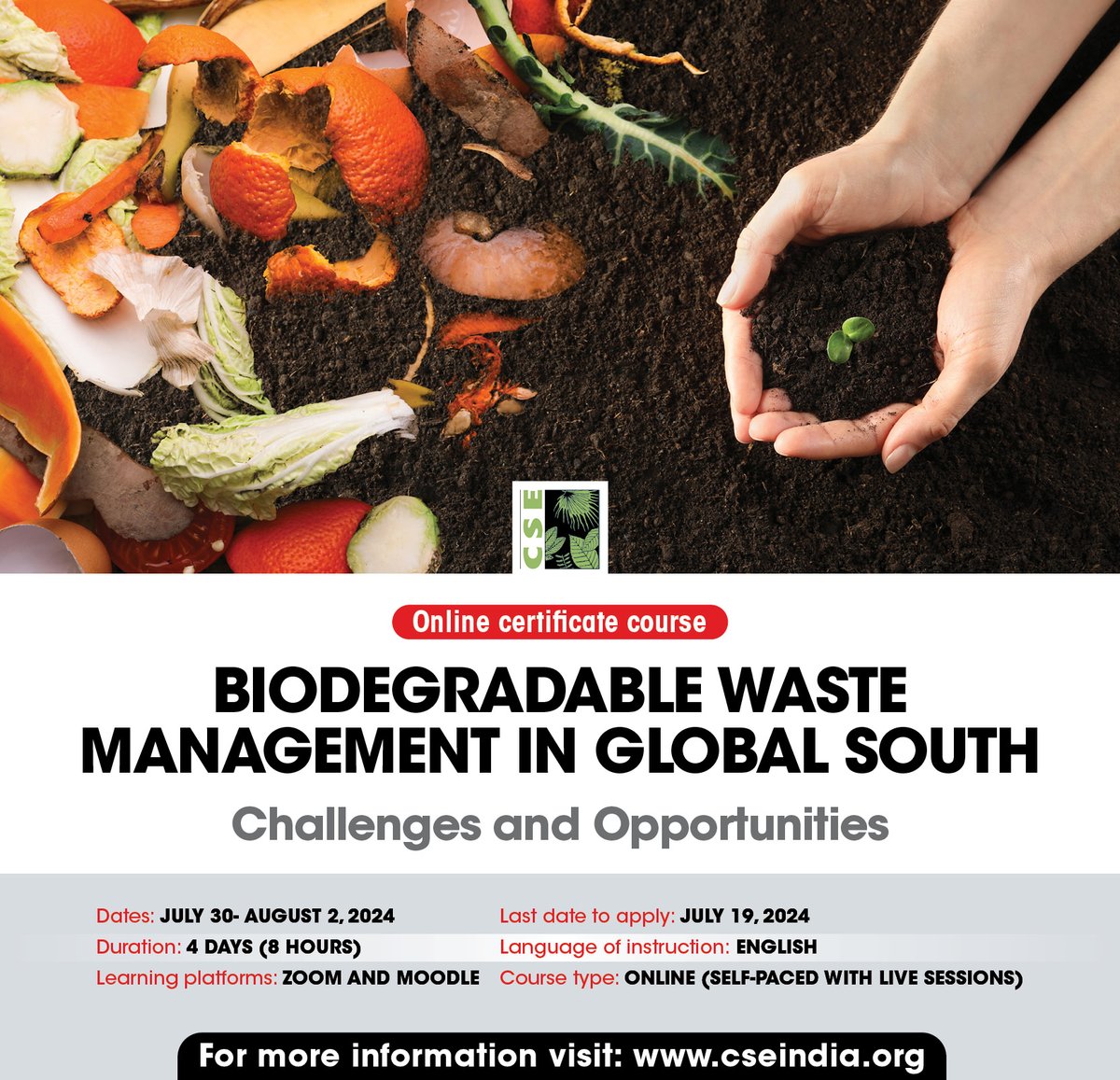#DeadlineExtended | We are hosting an online training programme on Biodegradable Waste Management in the Global South

🗓️July 30- Aug 2, 2024

Focus Areas: Composting, biomethanation, and Black Soldier Fly -based treatment of biodegradable waste 

Details:
cseindia.org/biodegradable-…