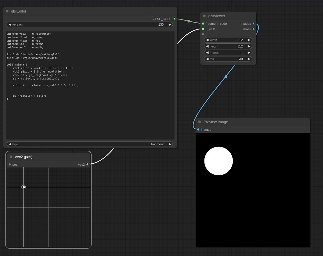 Slowly adding glslEditor widgets to the glslNodes for #ComfyUI. Vec2 positions is on