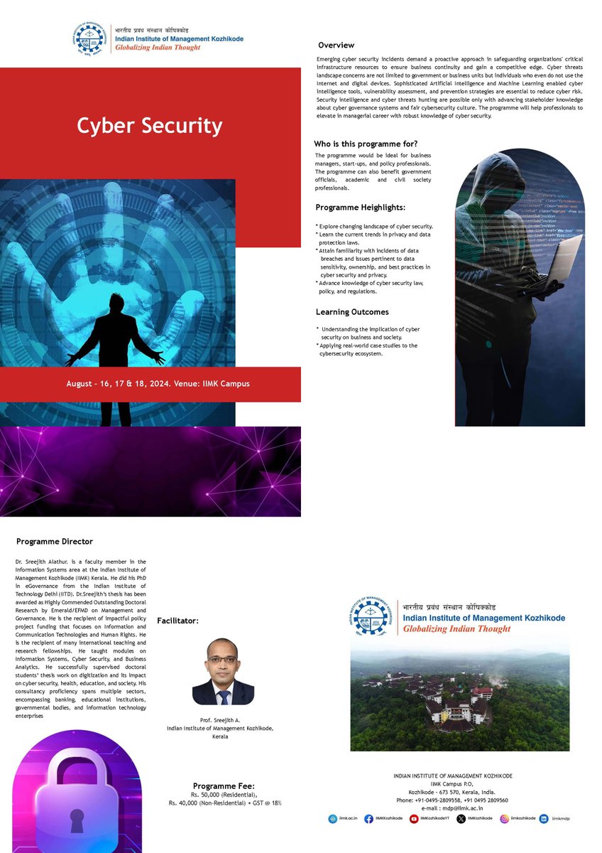 AlathurSreejith's tweet photo. MDP on Cyber Security - Registration Link - https://t.co/hPZVuApEXw https://t.co/qsmccVZyHp