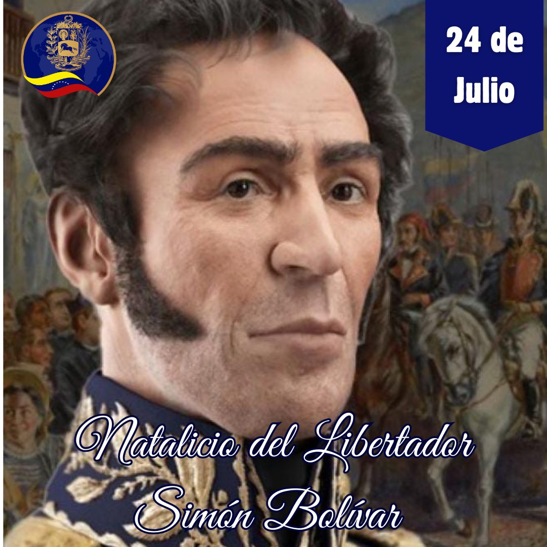 EmbVeColombia's tweet photo. 🗞️24Jul| Conmemoramos los 241 Aniversario del natalicio de nuestro Libertador Simón Bolívar, cuya visión de una América Latina unida y soberana, continúa siendo una bandera de lucha. Que su ejemplo siga fortaleciendo los lazos históricos y culturales que nos hermanan como pueblos https://t.co/n7ArxmyPoi