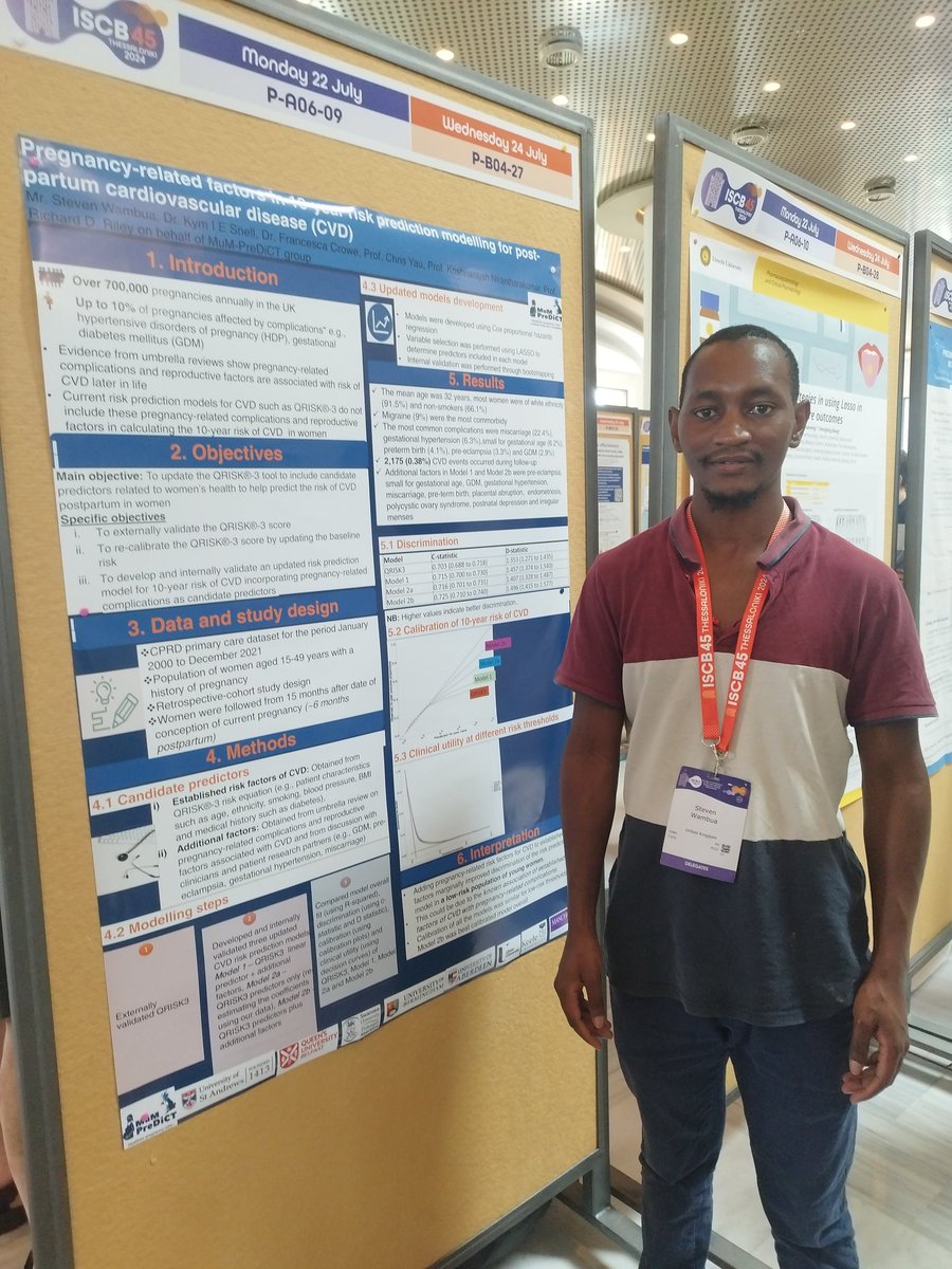 StevenWambua's tweet image. My poster at #iscb45 on adding pregnancy complications to 10 year risk of CVD prediction. Got a chance to meet and take Ben Van Caster  @BenVanCalster through my poster as well. #mumpredict
