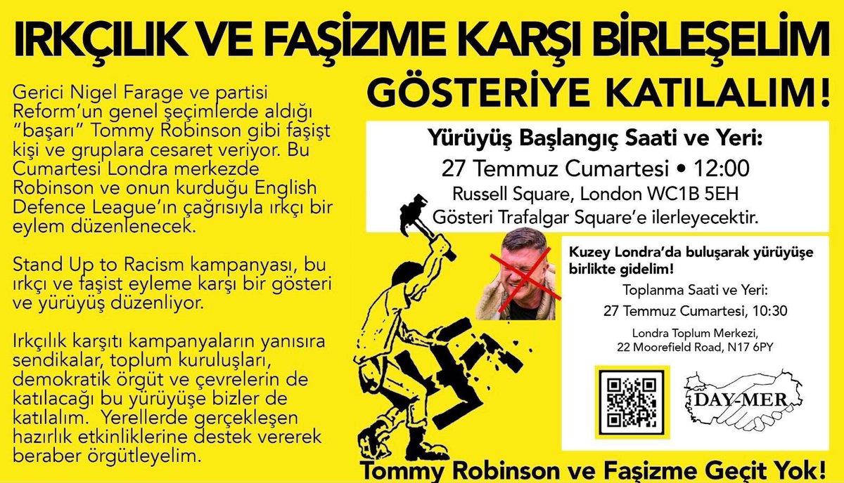 daymercentre's tweet photo. IRKÇILIK VE FASIZME KARSI BIRLESELIM
GÖSTERIYE KATILALIM!

#FascistsNotWelcome #UniteAgainstTommyRobinson https://t.co/fekLJvvQO3