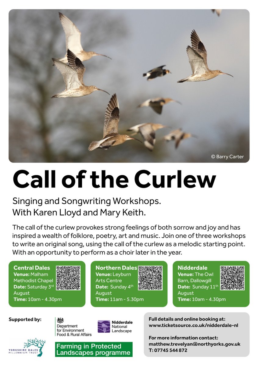 Whoohoo! Not long to go now until the Curlew Choir and Writing workshops with me and the wonderful Mary and The Mudlarks Mary Keith - check out the dates and come and join in. You can even get to perform at the Northern Curlew Farming awards is that's your thing!