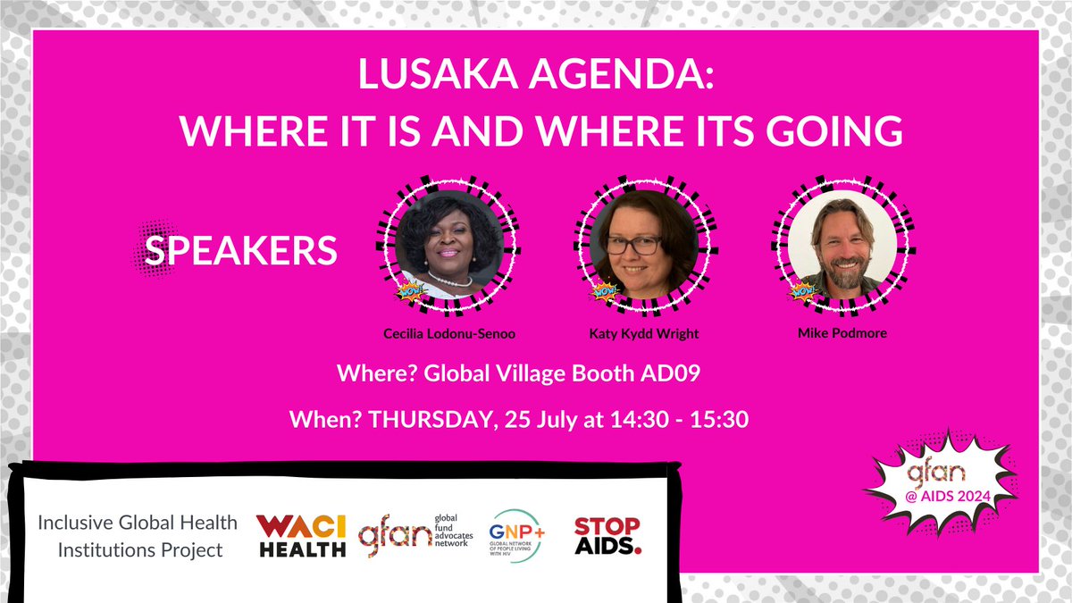 GFadvocates's tweet photo. Don't miss out on this exciting session happening tomorrow. Mark your calendars and join us at our #AIDS2024 Booth AD09 to hear @SenooCecilia, @KatyKydd and @MichaelPodmore present the CSO perspectives on the future of the #LusakaAgenda. 

🗓️Thursday 25 July 2024 at 14:30 CET https://t.co/cfmlj087GV