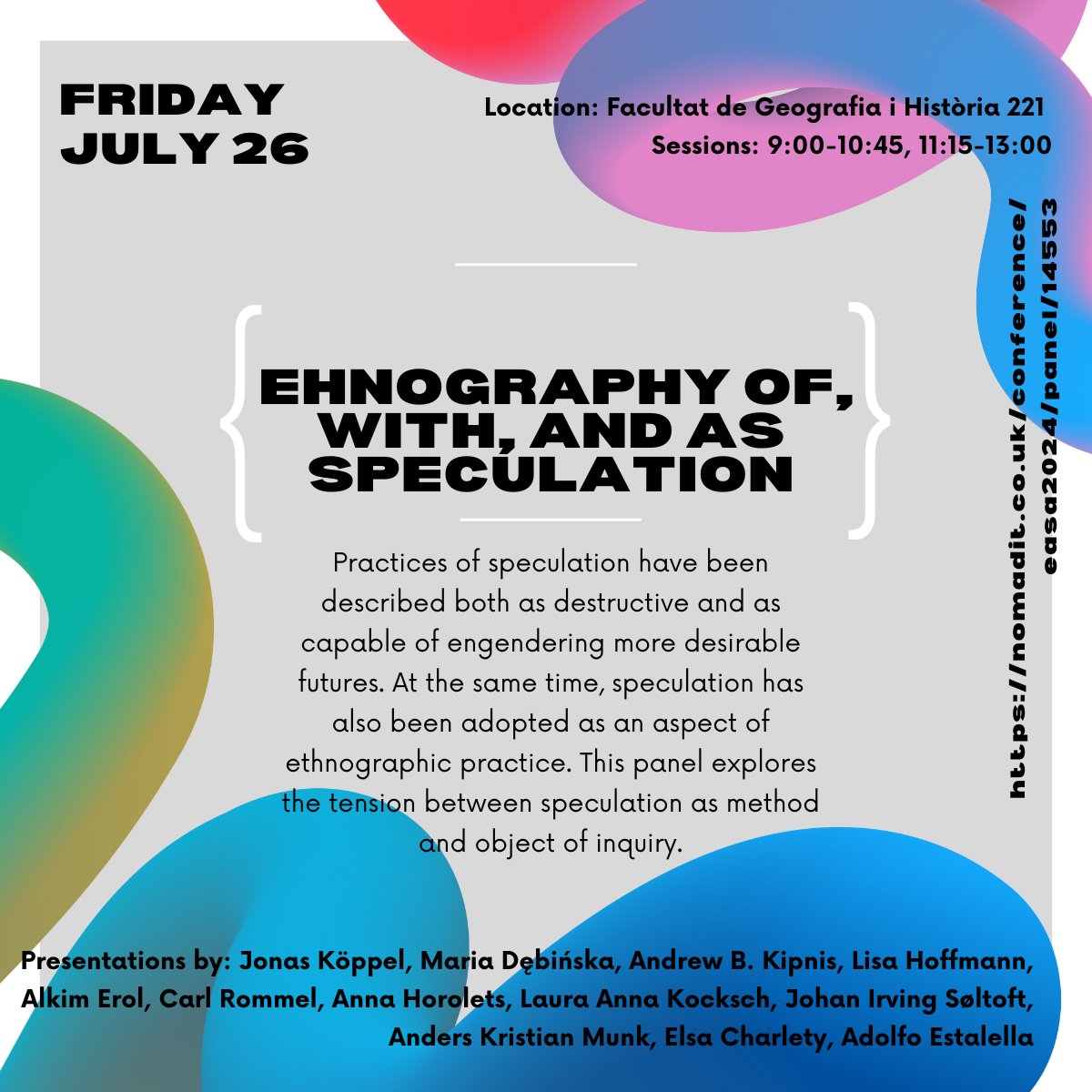 Speculation &amp; ethnographic practice - how do they go together? We go into the 2nd round! Come along &amp; be inspired by presentations from <a href="/Rommelmannen/">Carl Rommel</a> Carl Rommel, Anna Horolets, Laura A. Kocksch, Johan I. Søltoft, Anders K. Munk, Elsa Charlety, Adolfo Estalella <a href="/adolfoestalella/">Adolfo Estalella</a>