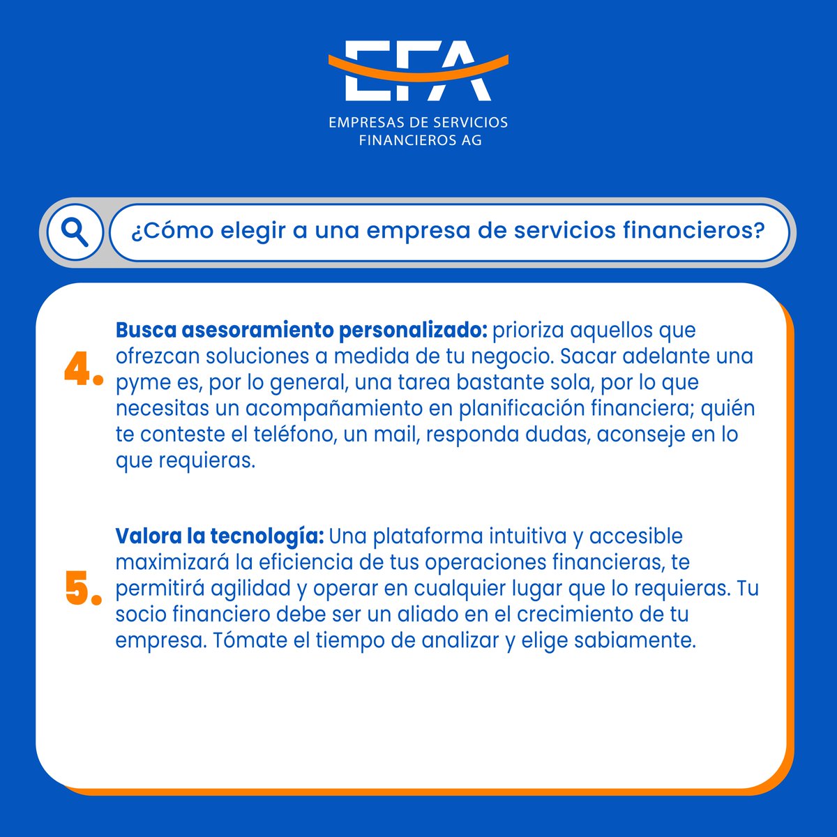 AsocEFA's tweet photo. Elegir la empresa de servicios financieros adecuada es crucial para el crecimiento de tu pyme. En EFA, nuestros socios cumplen con los más altos estándares para brindarte el mejor apoyo financiero. 🌟
Porque juntos es más fácil avanzar.
#juntosesmasfacilavanzar #efa https://t.co/gy7JDMevlR